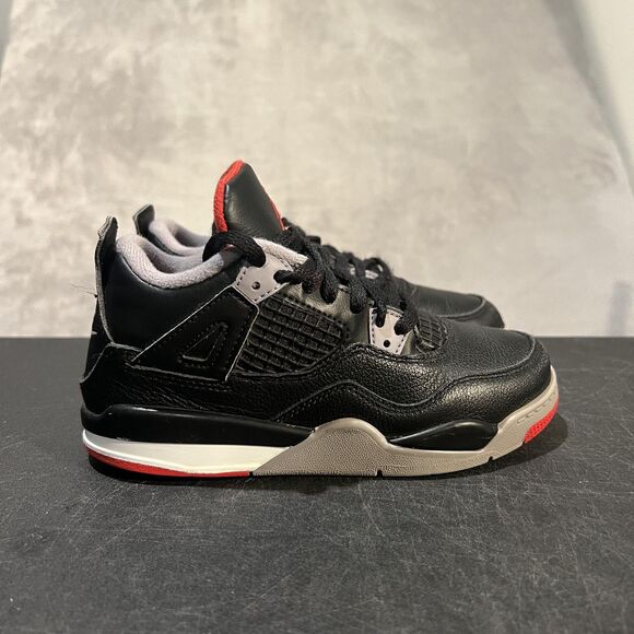 Nike Air Jordan 4 Retro Shoes Youth Size 13.5C Black Red Cement BQ7669-006 OG - Picture 1 of 11
